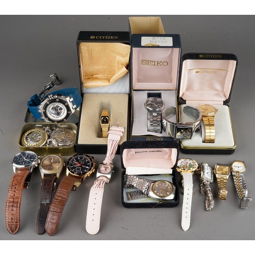 98A - A bag of assorted gents and ladies wristwatches, mostly quartz movement, including a gents gold plat... 