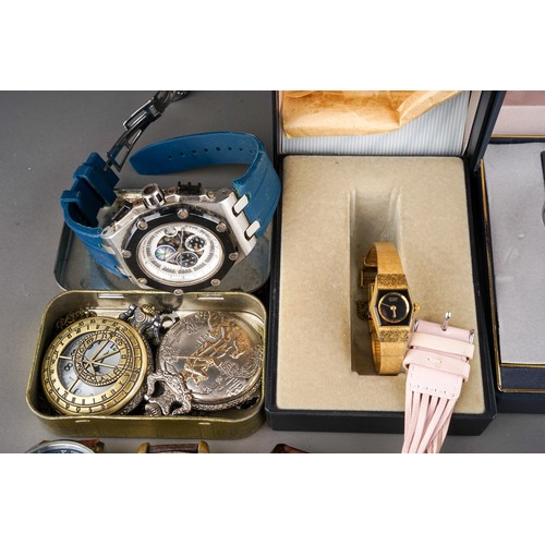 98A - A bag of assorted gents and ladies wristwatches, mostly quartz movement, including a gents gold plat... 