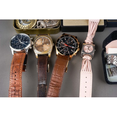 98A - A bag of assorted gents and ladies wristwatches, mostly quartz movement, including a gents gold plat... 