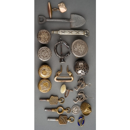 38 - Costume jewellery - including assorted white metal buttons; base metal cufflinks; watch keys; buckle... 