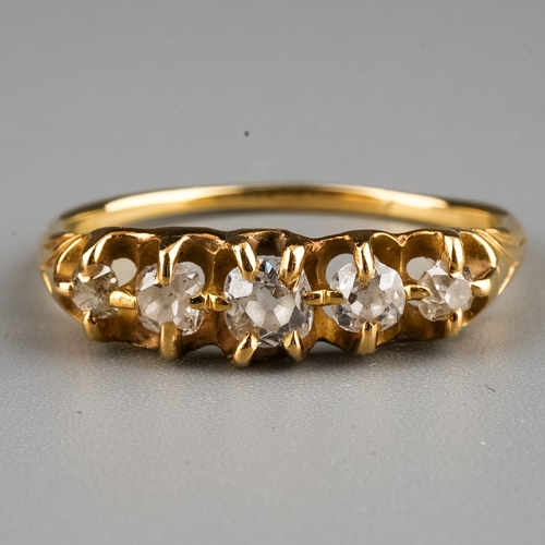 1 - A yellow gold and diamond five-stone ring, set with graduated old-cut diamonds, size Q1/2, unmarked ... 