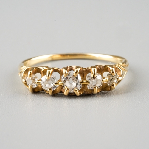 1 - A yellow gold and diamond five-stone ring, set with graduated old-cut diamonds, size Q1/2, unmarked ... 