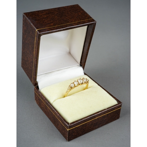 1 - A yellow gold and diamond five-stone ring, set with graduated old-cut diamonds, size Q1/2, unmarked ... 