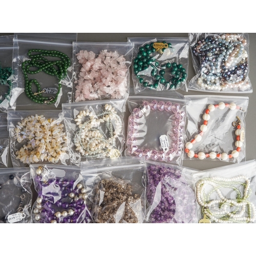 20 - Assorted gem-set necklaces and bracelets, including amethyst, rock crystal, aventurine, jade, haemat... 