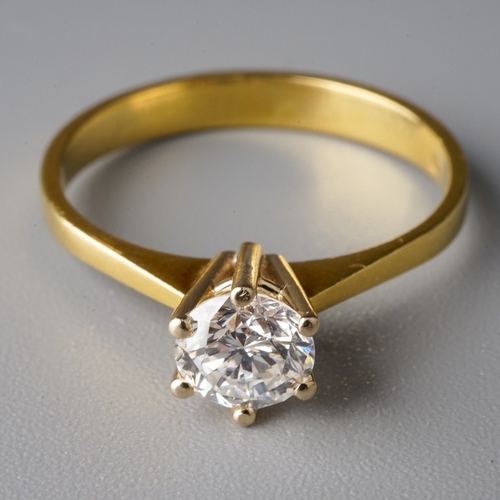 22 - An 18ct yellow gold and diamond solitaire ring, set with a round brilliant-cut diamond approx 0.75ct... 