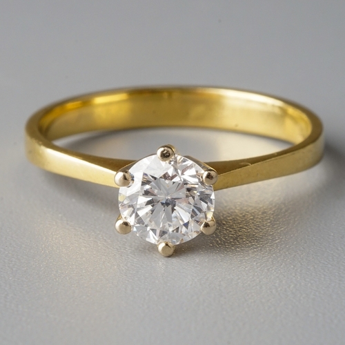 22 - An 18ct yellow gold and diamond solitaire ring, set with a round brilliant-cut diamond approx 0.75ct... 