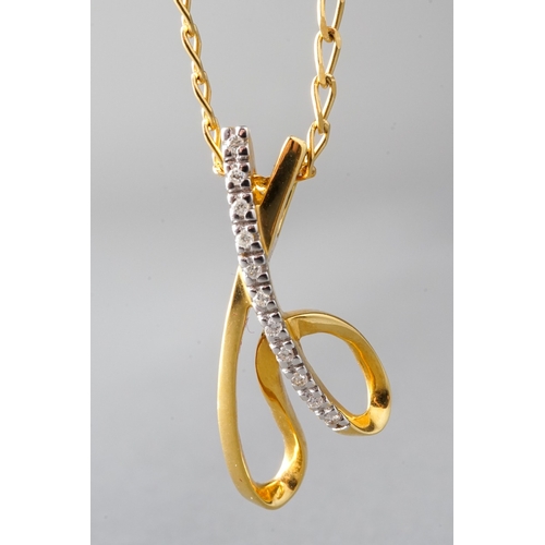 24 - An 18ct yellow gold and diamond pendant necklace, set with round brilliant-cut diamonds stamped 0.07... 