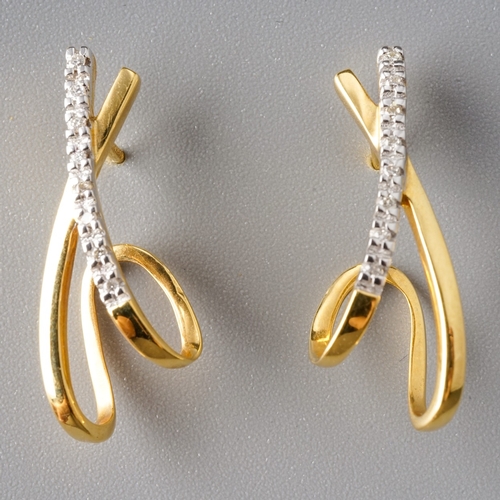 25 - A pair of 18ct yellow gold and diamond earrings, set with round brilliant-cut diamonds, each stamped... 