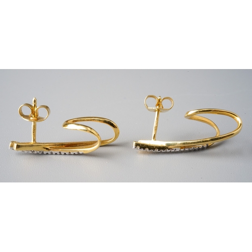 25 - A pair of 18ct yellow gold and diamond earrings, set with round brilliant-cut diamonds, each stamped... 