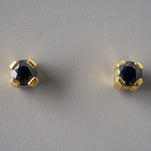 39 - A pair of 14k yellow gold and sapphire stud earrings, total gross weight approx 2.2g; together with ... 