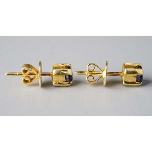 39 - A pair of 14k yellow gold and sapphire stud earrings, total gross weight approx 2.2g; together with ... 