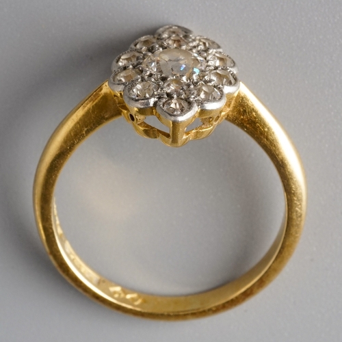 43 - An Edwardian 18ct yellow gold and diamond navette ring, set with old-cut diamonds, size L, gross wei... 