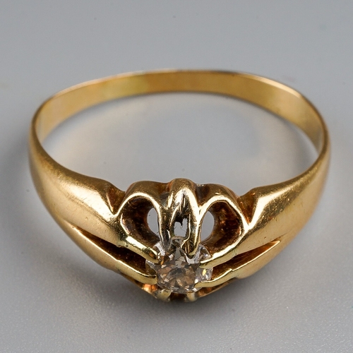 51 - A yellow gold and diamond solitaire ring, claw set with an old-cut diamond, approx 0.10ct, size O, g... 