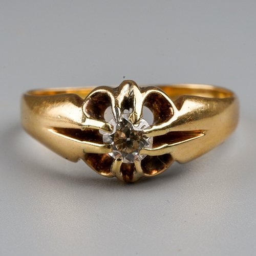 51 - A yellow gold and diamond solitaire ring, claw set with an old-cut diamond, approx 0.10ct, size O, g... 