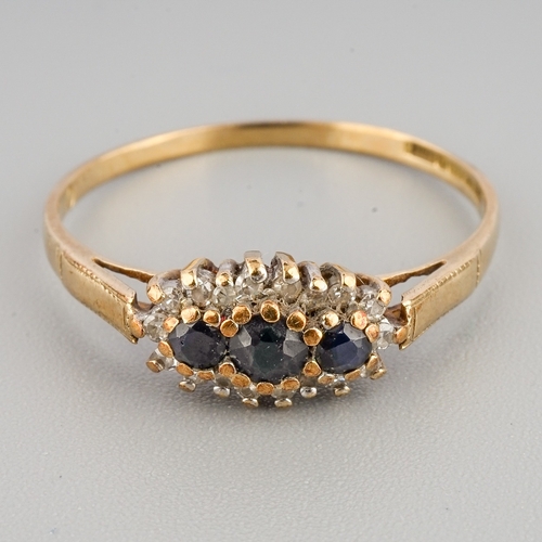 53 - A 9ct yellow gold sapphire and diamond ring, size O1/2, gross weight approx 1.3g