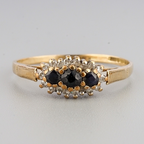 53 - A 9ct yellow gold sapphire and diamond ring, size O1/2, gross weight approx 1.3g