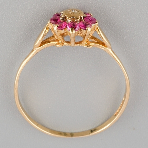 54 - A 9ct yellow gold and ruby ring, size R, gross weight approx 1.2g