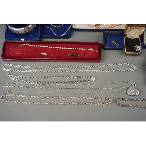 73 - A Group of Silver and Costume Jewellery and wrist watches, silver chains, bangle etc