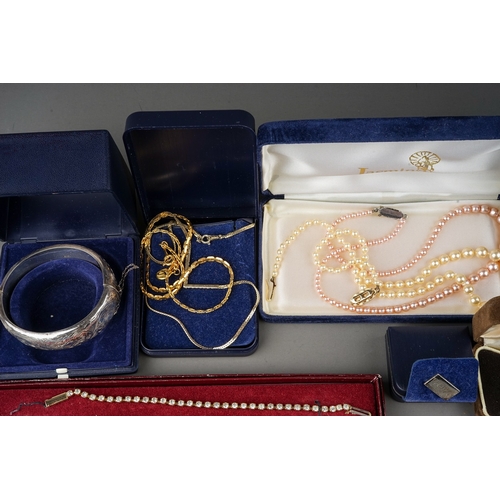 73 - A Group of Silver and Costume Jewellery and wrist watches, silver chains, bangle etc