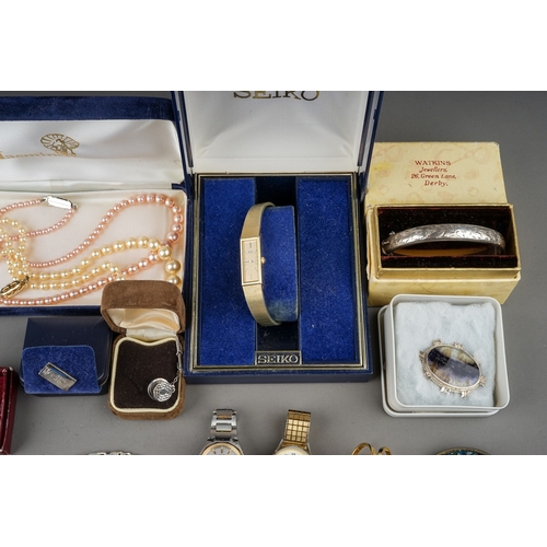 73 - A Group of Silver and Costume Jewellery and wrist watches, silver chains, bangle etc