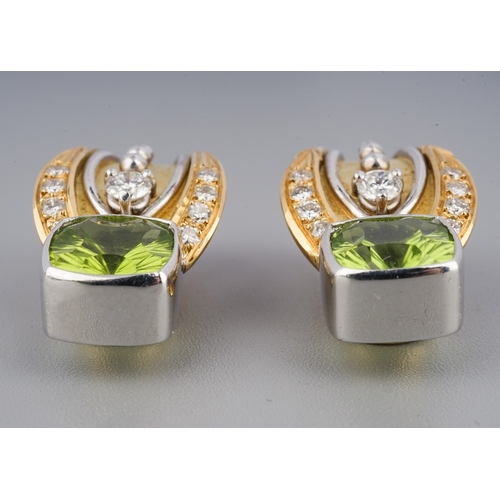 82 - Peridot and diamond 18ct gold earrings - clip