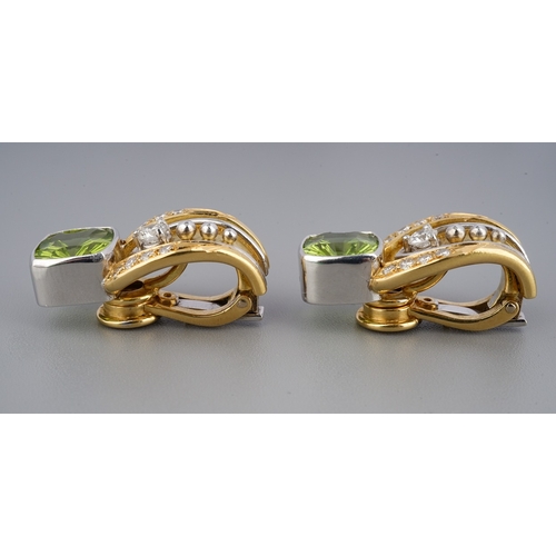 82 - Peridot and diamond 18ct gold earrings - clip