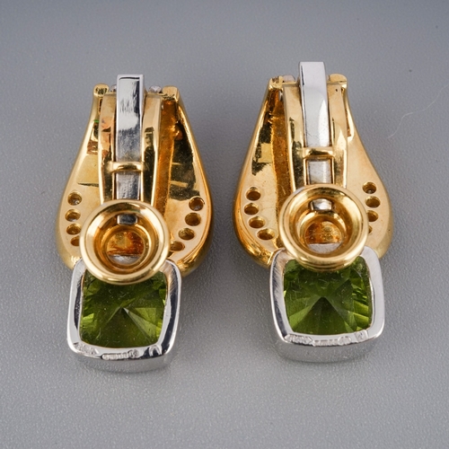 82 - Peridot and diamond 18ct gold earrings - clip