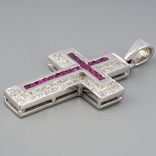 84 - Ruby and Diamond Cross Pendant 18ct White Gold