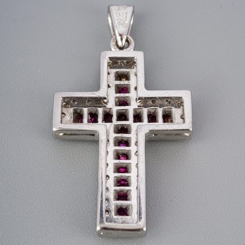 84 - Ruby and Diamond Cross Pendant 18ct White Gold