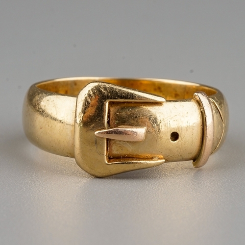 87 - A 9ct yellow gold buckle ring, size T, gross weight approx 6.3g