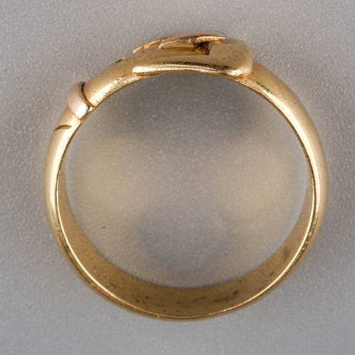 87 - A 9ct yellow gold buckle ring, size T, gross weight approx 6.3g