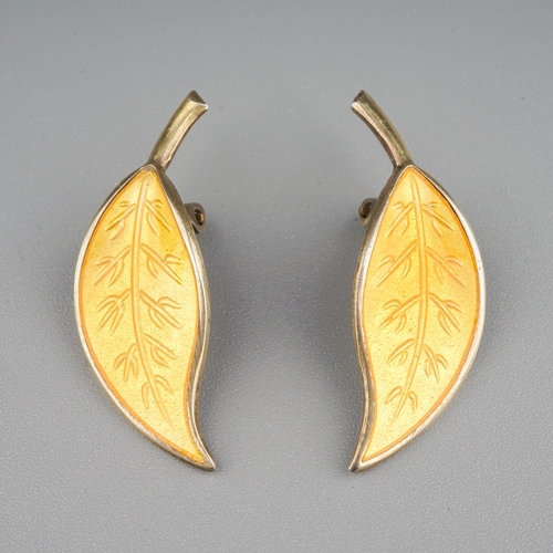 95 - David Anderson - a pair of Norwegian silver-gilt and yellow enamel clip-on leaf earrings, approx 3.2... 