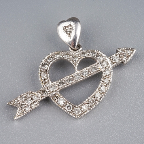 100 - A platinum and diamond heart and arrow pendant , approx 2.5cm, gross weight approx 4.8g