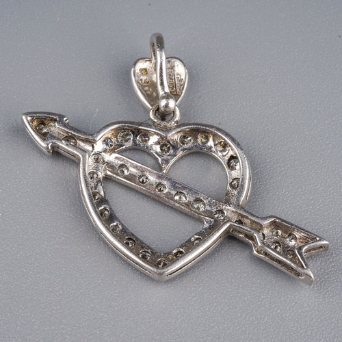 100 - A platinum and diamond heart and arrow pendant , approx 2.5cm, gross weight approx 4.8g