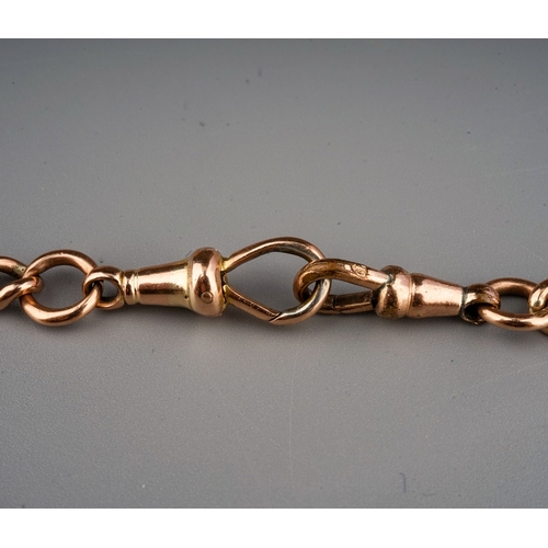 105 - 9ct Gold  watch chain with yellow metal fob, two clasps are gold plated, total gross weight 44.3 g