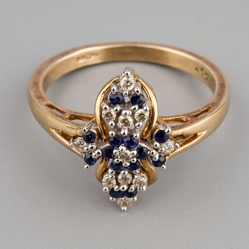 109 - A 9ct yellow gold sapphire and diamond dress ring, size N, gross weight approx 2.8g