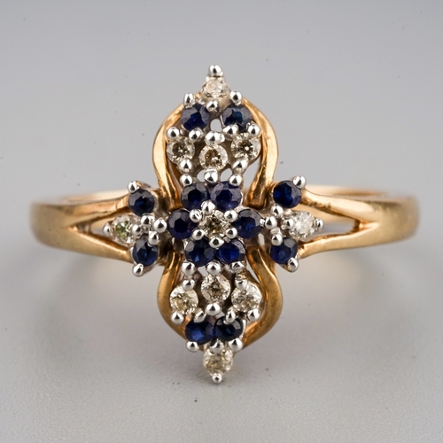 109 - A 9ct yellow gold sapphire and diamond dress ring, size N, gross weight approx 2.8g