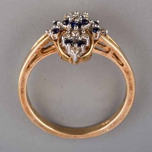 109 - A 9ct yellow gold sapphire and diamond dress ring, size N, gross weight approx 2.8g