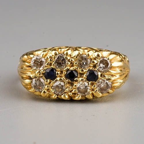 110 - An 18ct yellow gold diamond and sapphire ring, size N, total gross weight approx 7g