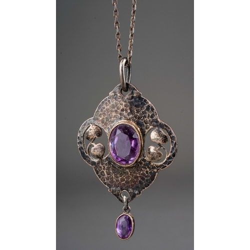 113 - Art Nouveau silver pendant set with amethyst stones by Murrle Bennett, stamped 950 MB