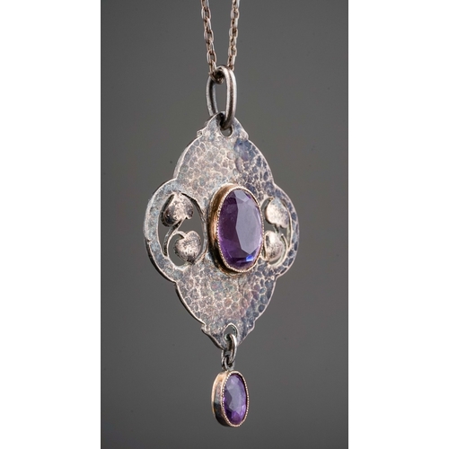 113 - Art Nouveau silver pendant set with amethyst stones by Murrle Bennett, stamped 950 MB