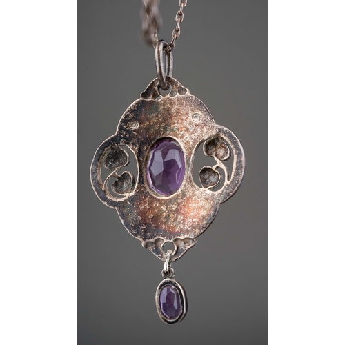 113 - Art Nouveau silver pendant set with amethyst stones by Murrle Bennett, stamped 950 MB