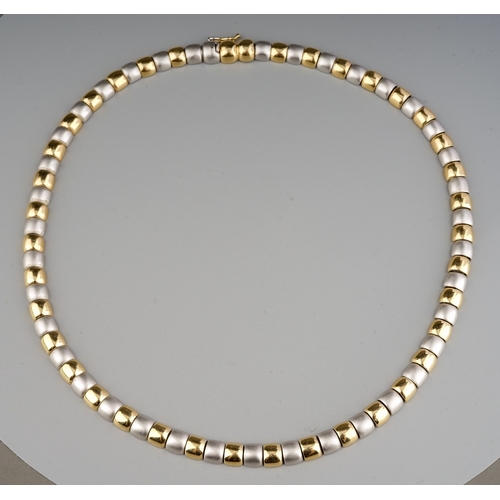 118 - White and yellow metal beaded style necklace marked 585, for 14 ct gold, gross weight 49.5 g