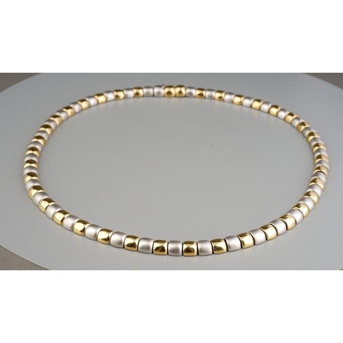 118 - White and yellow metal beaded style necklace marked 585, for 14 ct gold, gross weight 49.5 g