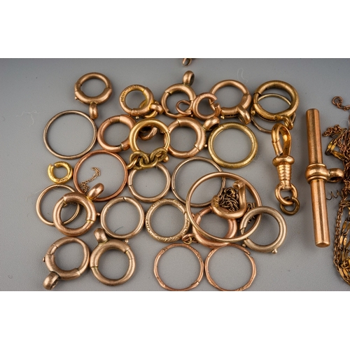 123 - Collection of marked and unmarked yellow metal, fastens, sleeper earrings, t bar etc. Weight of mark... 