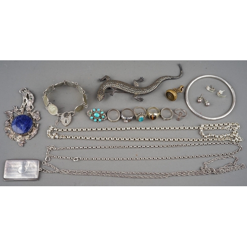 131 - Quantity of silver and white metal jewellery to include rings, earrings, brooches, marcasite large l... 