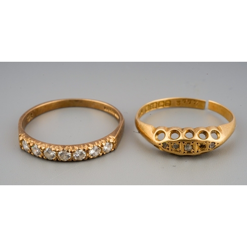 134 - Two rings, one 18ct with cut shank 1.6g, other 9 ct set with white stones, gross weight 1.5g