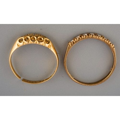 134 - Two rings, one 18ct with cut shank 1.6g, other 9 ct set with white stones, gross weight 1.5g