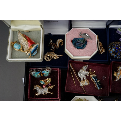 141 - Large collection of vintage brooches to include several Atwood Collection enamelled samples, enamell... 