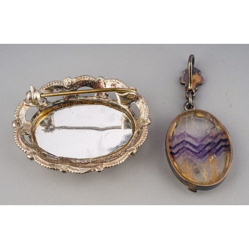 146 - 2 silver set Blue John items - brooch and pendant